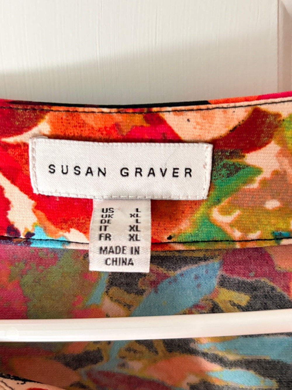 Susan Graver Multicolor Floral Tie-Neck Blouse — Black, Red, Orange - Picture 3 of 4